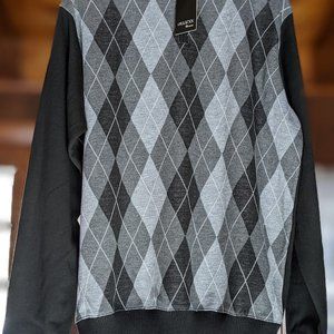 Men's L Black Argyle Quarter Zip Sweater Pullover
